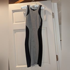 Torn By Ronny Kobo Black and White Striped Bodycon Dress. Size XS